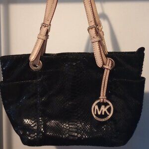 Michael Kors Black Patent Embossed Python Jet Set Tote